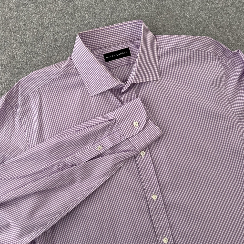Ralph Lauren Black Label‎ Shirt Mens 16.5 Regular Fit Purple Gingham Italy Dress